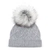 Bel Cashmere Women's Cable Cashmere Hat Grey With Pon Pon In Grey