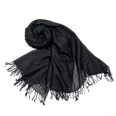 Bel Cashmere Women's Cashmere Foulard With Fringes Black