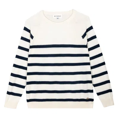 Bel Cashmere Women's White / Blue Chelsea Cashmere And Silk Stripped In White/blue