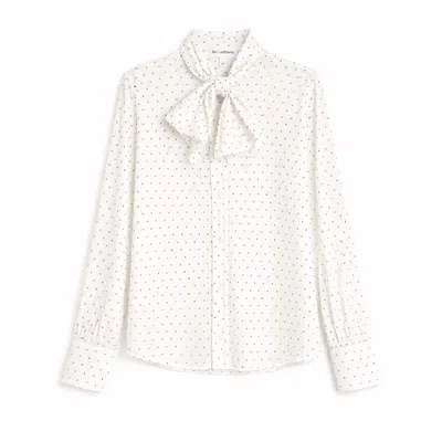 Bel Cashmere Women's White Carmen Ecru Silk Blouse With Dots