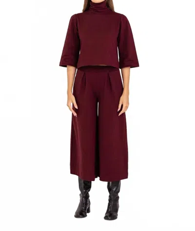 Bel Kazan Atlas Wide Leg Pant In Oxblood In Burgundy