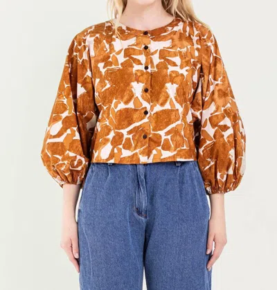Bel Kazan Colby Puff Sleeve Top In Santa Fe In Brown