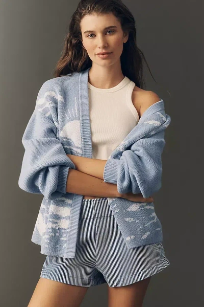 Bel Kazan Cotton Knit Landscape Cardigan In Blue