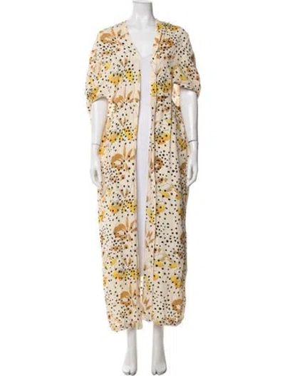 Pre-owned Bel Kazan Floral Print Coat In Neutrals
