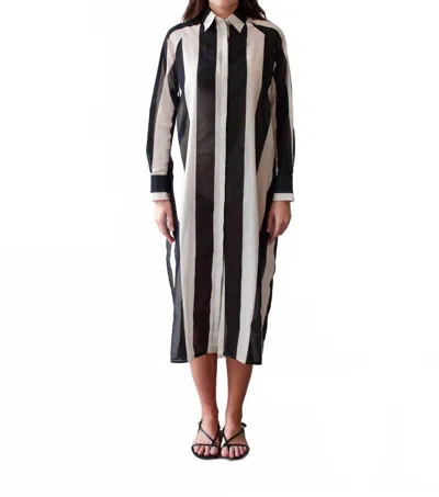 Bel Kazan Gia Kaftan Midi Dress In Cream Black Stripe In Multi