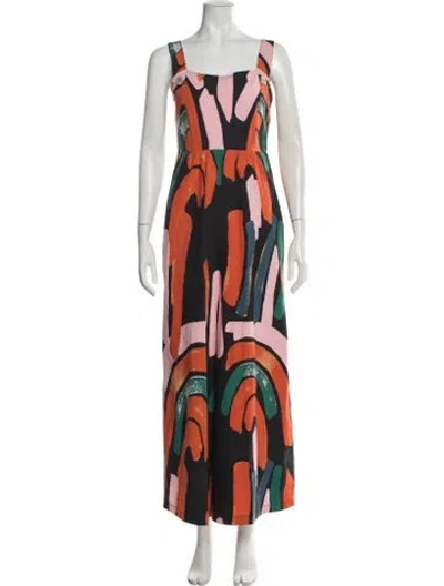 Pre-owned Bel Kazan Graphic Print Square Neckline Jumpsuit In Orange