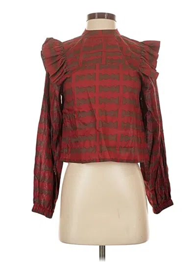 Pre-owned Bel Kazan Long Sleeve Blouse In Red