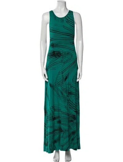 Pre-owned Bel Kazan Printed Long Dress In Green
