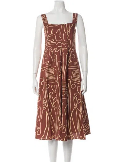 Pre-owned Bel Kazan Printed Midi Length Dress In Brown