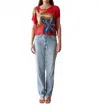 Bel Kazan Yeva With Floral Accents Top In Cherry In Red
