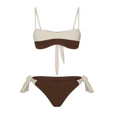 Bela Brand Women's Cacimba Bikini Set In Brown & Off White In Multi