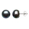 Belacqua 10-10.5mm Black Freshwater Button Pearl Stud Earrings In Sterling Silver Jewelry For Women In Black