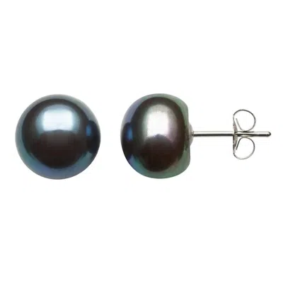 Belacqua 10-10.5mm Black Freshwater Button Pearl Stud Earrings In Sterling Silver Jewelry For Women