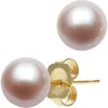 Belacqua 10-11mm Pink Cultured Freshwater Button Pearl Stud Earrings In 14k Yellow Gold For Women In Pink