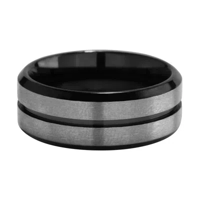 Belacqua 2-tone Black Titanium Double Stripe 8mm Wedding Band Ring For Men & Women In ["black"]