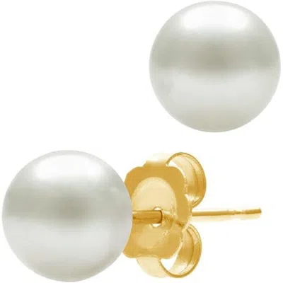 Belacqua 6-6.5mm White Freshwater Button Pearl Stud Earrings In 14k Yellow Gold Jewelry For Women
