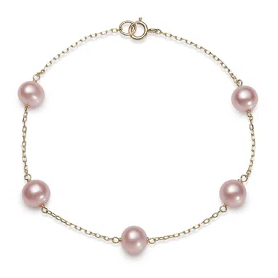 Belacqua 6.0-6.5mm Pink Cultured Freshwater Pearl 7.5 Inches Tin Cup Station Bracelet In 10k Yellow