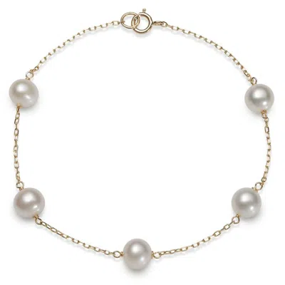 Belacqua 6.0-6.5mm White Cultured Freshwater Pearl 7.5 Inches Tin Cup Station Bracelet In 10k Yellow