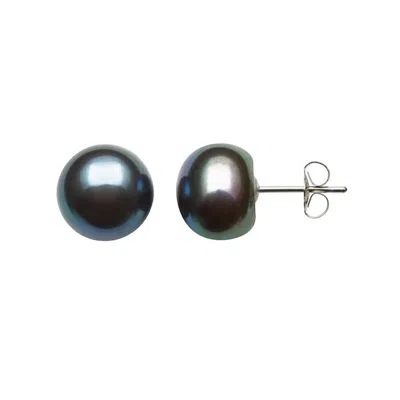 Belacqua 7-8mm Black Freshwater Button Pearl Stud Earrings In Sterling Silver Jewelry For Women