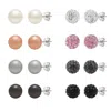 Belacqua 7-8mm Freshwater Button Pearl Crystal Stud Earrings Set In Sterling Silver For Women