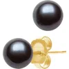 Belacqua 8-8.5mm Freshwater Black Button Pearl Stud Earrings In 14k Yellow Gold Jewelry For Women In Black
