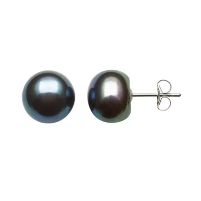 Belacqua 8-9mm Black Freshwater Button Pearl Stud Earrings In Sterling Silver Jewelry For Women