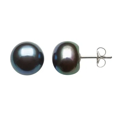 Belacqua 9-9.5mm Black Freshwater Button Pearl Stud Earrings In Sterling Silver Jewelry For Women