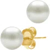 Belacqua 9-9.5mm White Freshwater Button Pearl Stud Earrings In 14k Yellow Gold Jewelry For Women In White