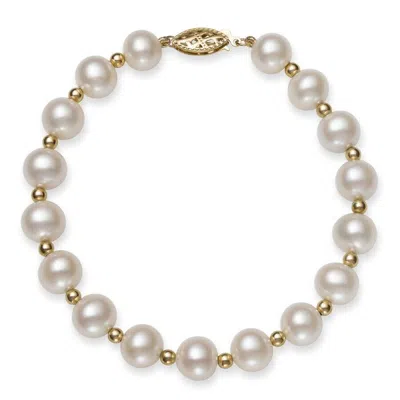 Belacqua Aa Quality Cultured Freshwater Pearl Strand Bracelet In 14k Yellow Gold Beads In White