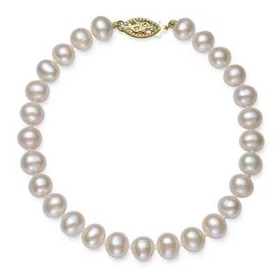 Belacqua Aa Quality White Cultured Freshwater Pearl Bracelet In 14k Yellow Gold In ["white"]
