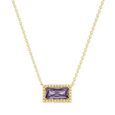 Belacqua Alexandrite June Birthstone Baguette Pendant Necklace In 14k Gold Plated Sterling Silver In ["purple"]