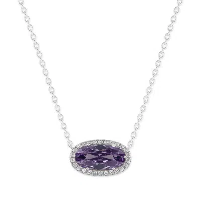 Belacqua Alexandrite June Birthstone Halo Pendant Necklace In Sterling Silver In ["purple"]