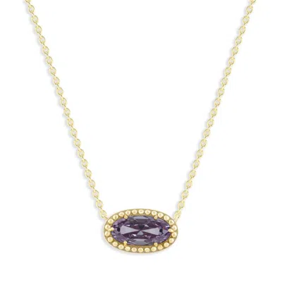 Belacqua Alexandrite June Birthstone Oval Pendant Necklace In 14k Gold Plated Sterling Silver In ["purple"]