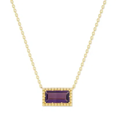 Belacqua Amethyst February Birthstone Baguette Pendant Necklace In 14k Gold Plated Sterling Silver In ["purple"]