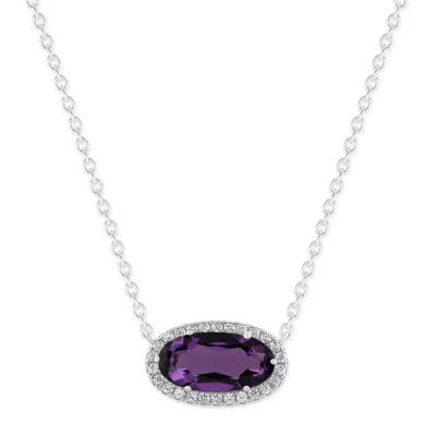 Belacqua Amethyst February Birthstone Halo Pendant Necklace In Sterling Silver In ["purple"]