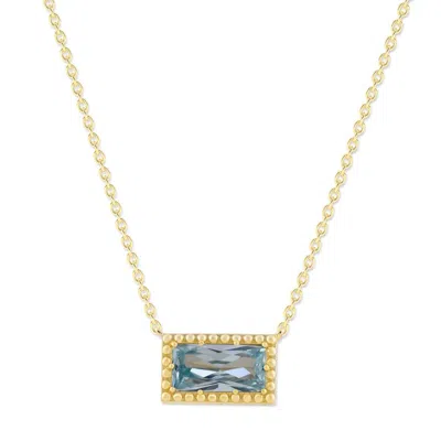 Belacqua Aquamarine March Birthstone Baguette Pendant Necklace In 14k Gold Plated Sterling Silver In ["blue"]