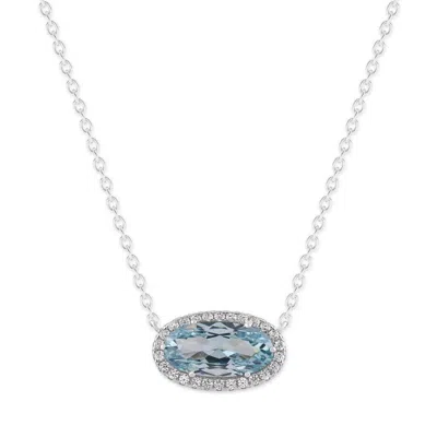 Belacqua Aquamarine March Birthstone Halo Pendant Necklace In Sterling Silver In ["blue"]
