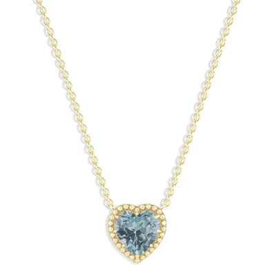 Belacqua Aquamarine March Birthstone Heart Pendant Necklace In 14k Gold Plated Sterling Silver In ["blue"]