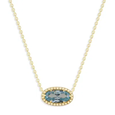 Belacqua Aquamarine March Birthstone Oval Pendant Necklace In 14k Gold Plated Sterling Silver In ["blue"]