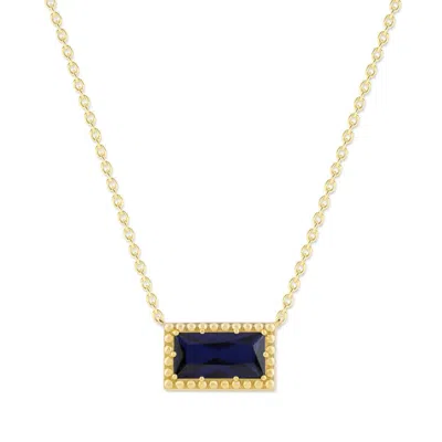 Belacqua Bermuda September Birthstone Baguette Pendant Necklace In 14k Gold Plated Sterling Silver In ["blue"]