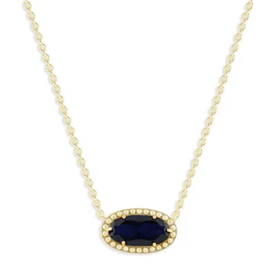 Belacqua Bermuda September Birthstone Oval Pendant Necklace In 14k Gold Plated Sterling Silver In ["blue"]