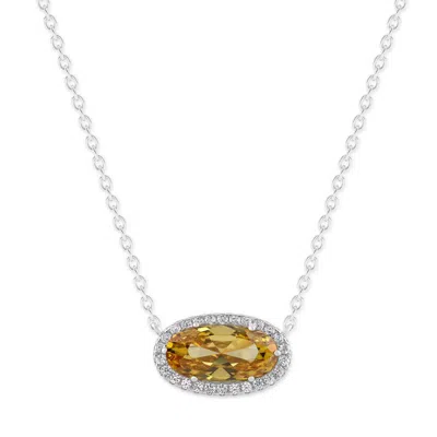 Belacqua Citrine November Birthstone Halo Pendant Necklace In Sterling Silver In ["brown"]
