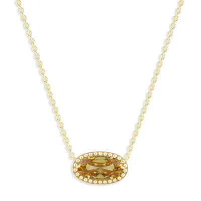 Belacqua Citrine November Birthstone Oval Pendant Necklace In 14k Gold Plated Sterling Silver In ["brown"]