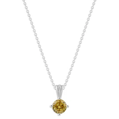 Belacqua Citrine November Birthstone Round Pendant Necklace In Sterling Silver In ["brown"]