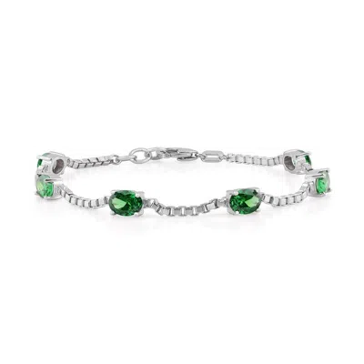 Belacqua Emerald May Birthstone Bracelet In Sterling Silver In Metallic
