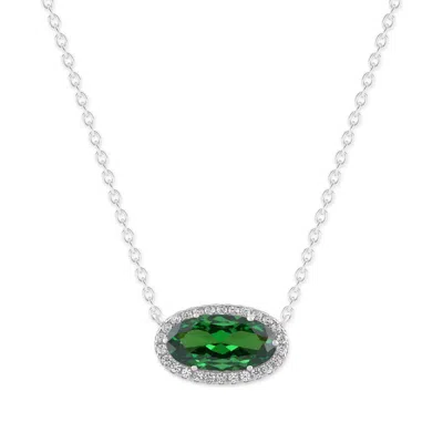 Belacqua Emerald May Birthstone Halo Pendant Necklace In Sterling Silver In ["green"]