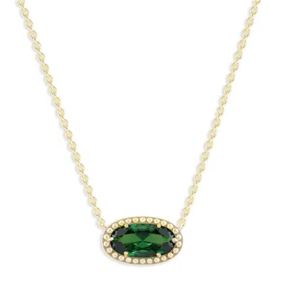 Belacqua Emerald May Birthstone Oval Pendant Necklace In 14k Gold Plated Sterling Silver In ["green"]