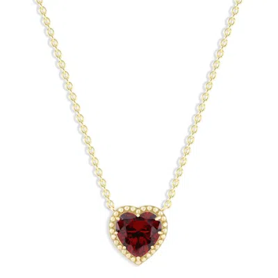 Belacqua Garnet January Birthstone Heart Pendant Necklace In 14k Gold Plated Sterling Silver In ["red"]