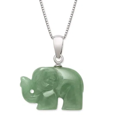 Belacqua Genuine Green Natural Jade Elephant Pendant Necklace In Sterling Silver 18" Box Chain