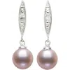 Belacqua Lab Created Sapphire With Pink Cultured Freshwater Round Pearl Dangle Earrings In Sterling  In Pink
